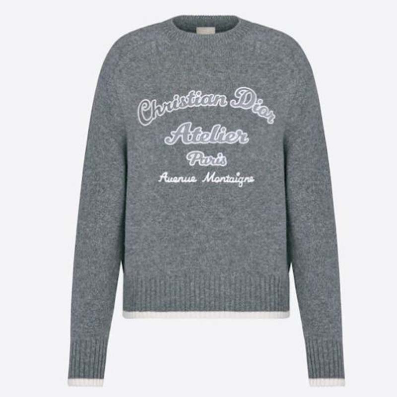 Dior CD Men Christian Dior Atelier Sweater Gray Wool Jersey