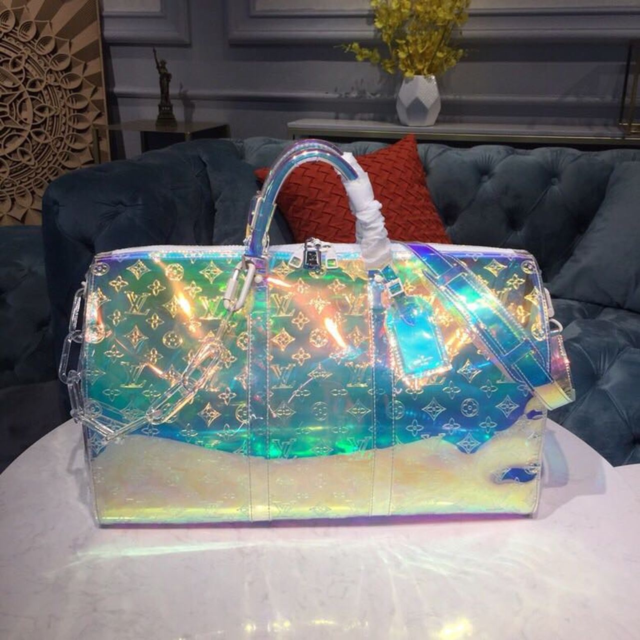 Louis Vuitton Keepall Bandouliere 50 Monogram PVC Iridescent Prism By Virgil Abloh For Men, Men's Bags, Travel Bags 19.7in/50cm LV M53271